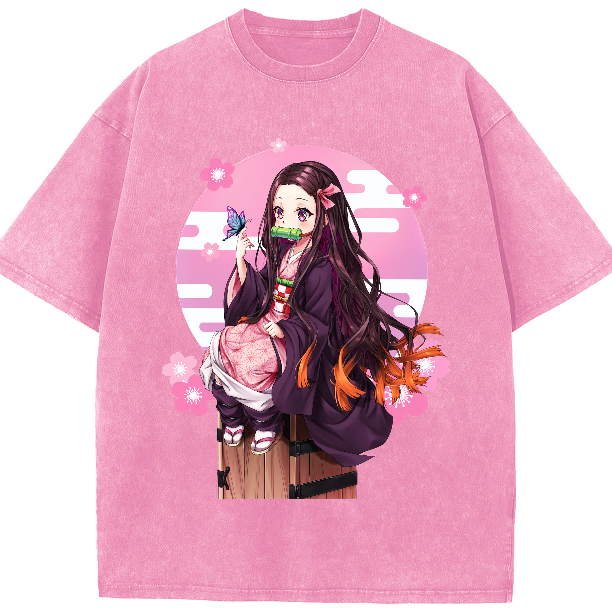 （画像用） 鬼滅の刃（きめつのやいば）竈門 禰󠄀豆子／かまど ねずこ Kamado Nezuko 綿100% ヴィンテージ風 半袖Tシャツ（フロントプリント）